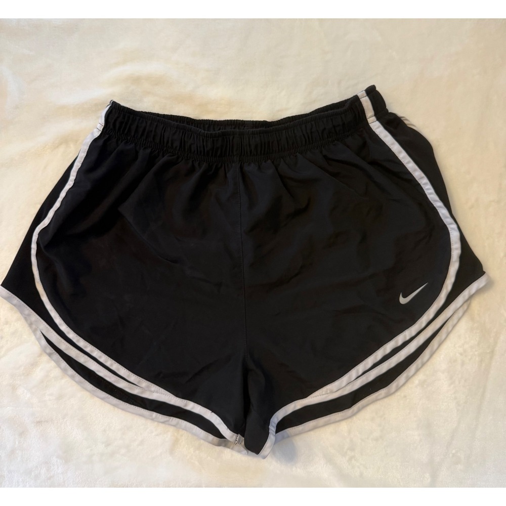 Nike Dri-FIT Tempo Running Shorts Black White Womens Large Athletic Gym Active